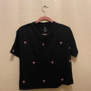 Chic Black Tee with Mushroom Embroidery